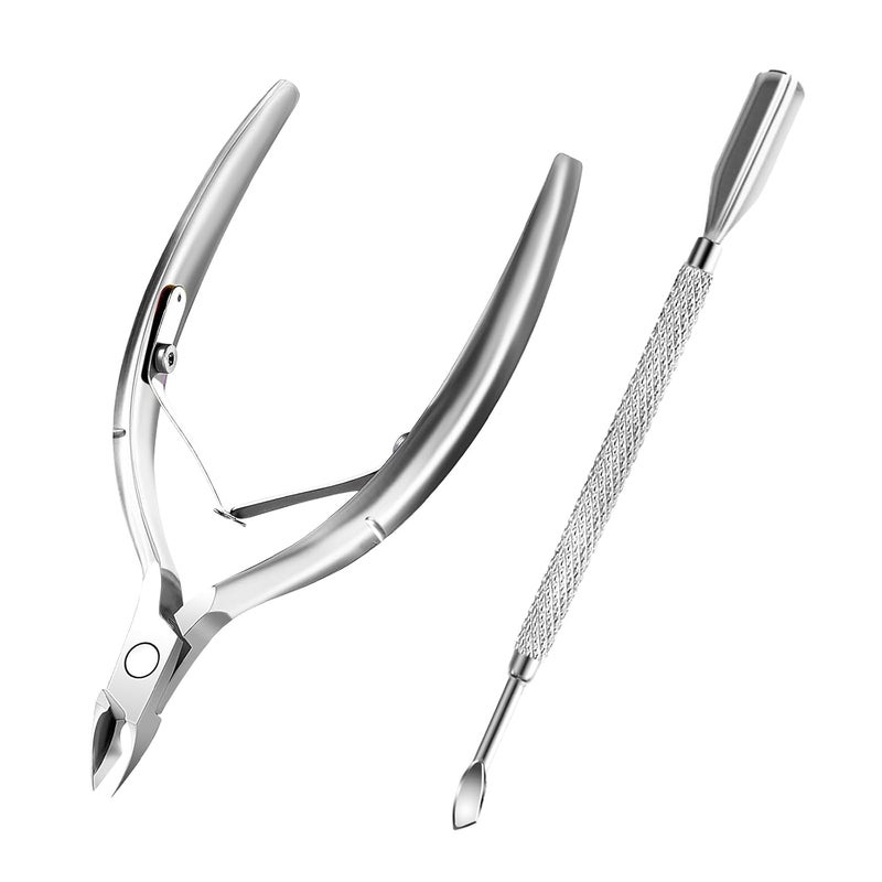 DecuT Cuticle Trimmer with Cuticle Pusher and Scissors, Cuticle Remover Professional Durable Pedicure Manicure Tools, Stainless Steel Cuticle Nipper Cutter Clipper (Silver Pusher) - Image 1